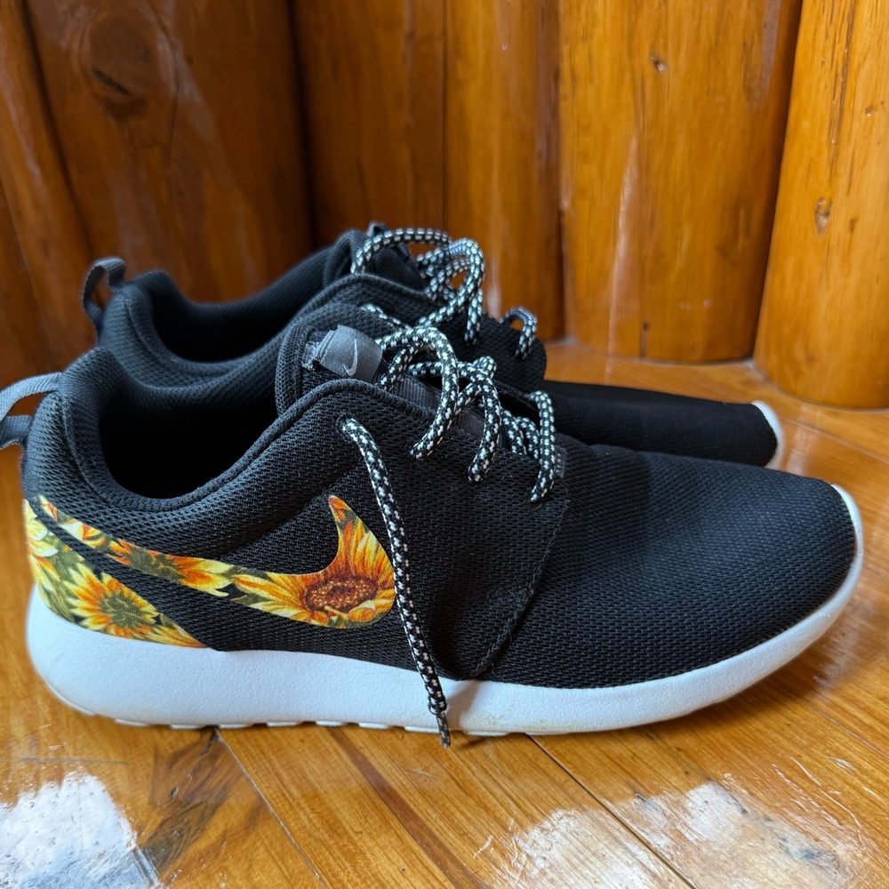 Nike Customized Black Sneakers with Floral Accents